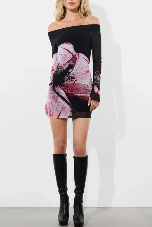 Alice + Olivia Dorinda Off The Shoulder Mini Dress - Luna Floral Cozy Ruched Mini Dress Alice + Olivia Dorinda Off The Shoulder Mini Dress - Luna Floral Cozy Ruched Mini Dress