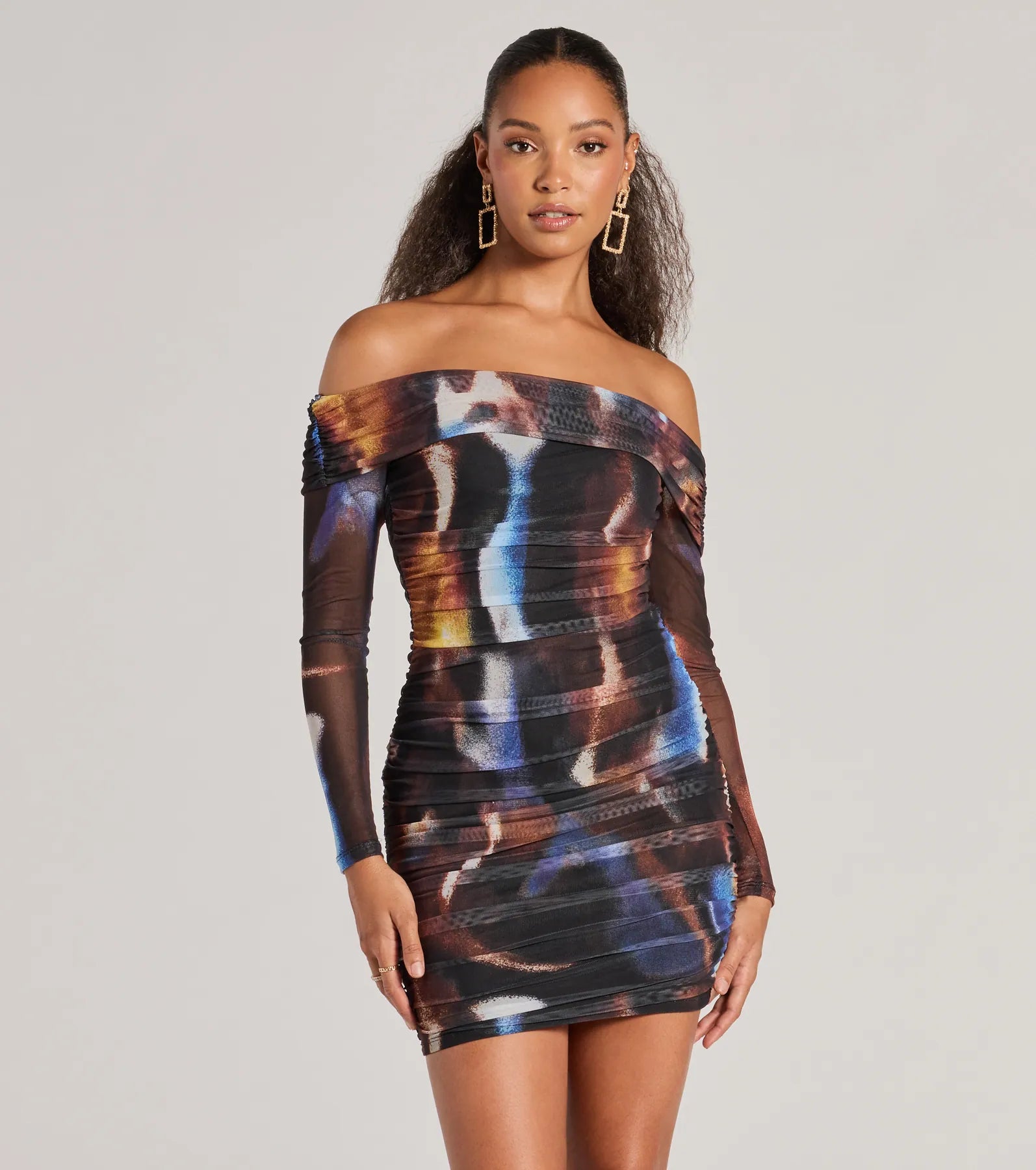 Always On Trend Off-The-Shoulder Abstract Mini Dress Comfortable Bodycon Mini Dress