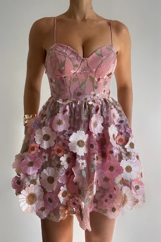 Angelica Floral Mini Dress - Baby Pink Cozy Long Sleeve Mini Dress