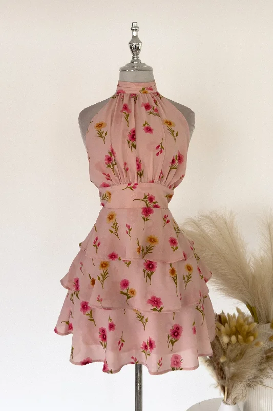 Anna Floral Mini Dress - Pink Classic Shift Mini Dress
