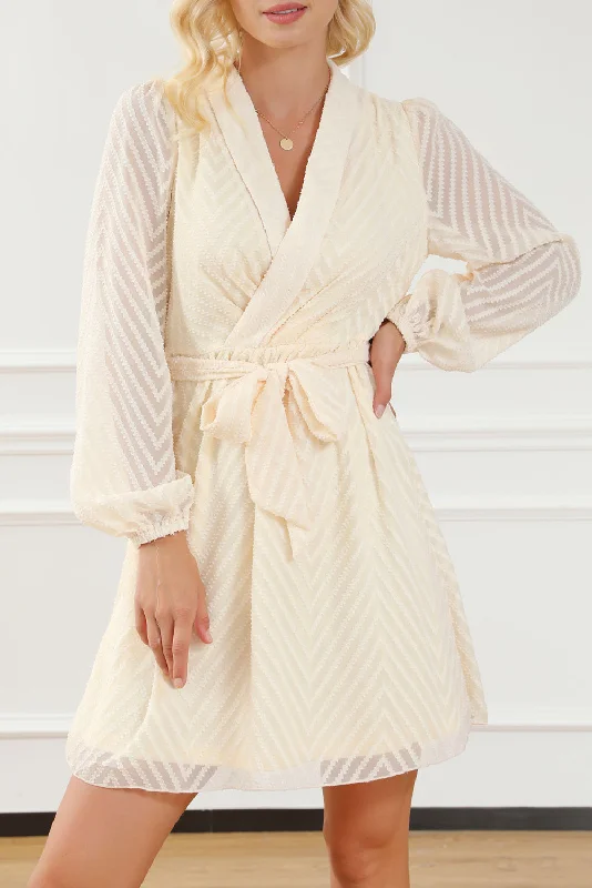 Apricot V Striped Sheer Puff Sleeve Surplice Knot Mini Dress Stylish Ribbed Mini Dress Apricot V Striped Sheer Puff Sleeve Surplice Knot Mini Dress Stylish Ribbed Mini Dress