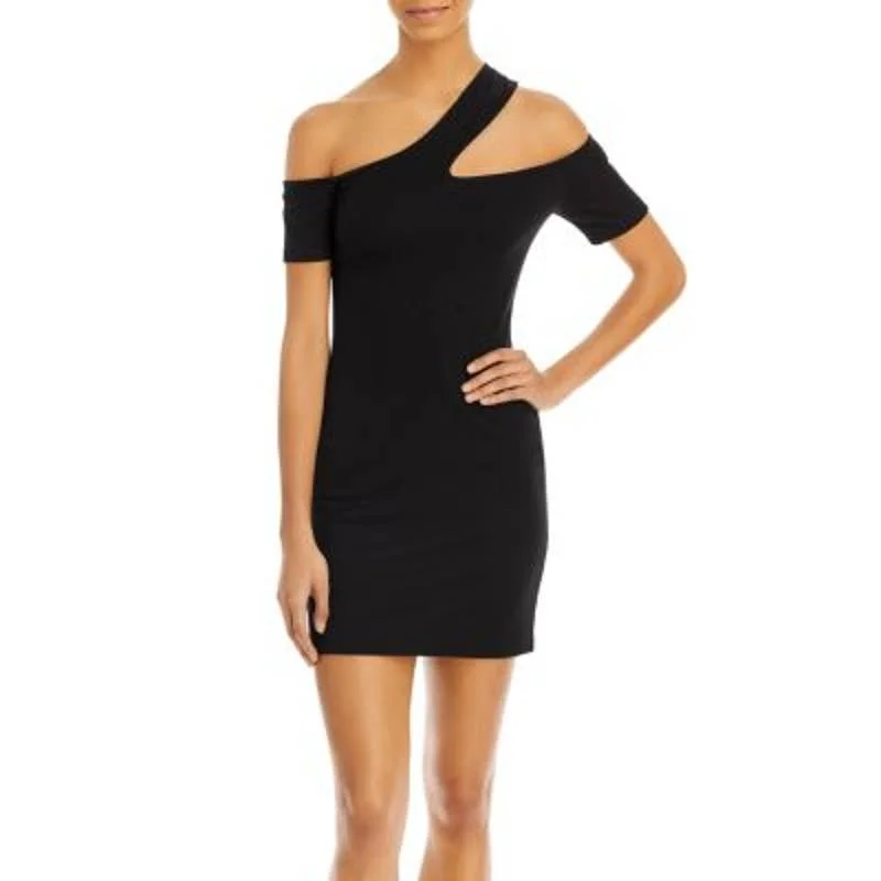 AQUA Ladies Black Ribbed Off the Shoulder Mini Dress w/ Cutout Detail Chic Halter Mini Dress AQUA Ladies Black Ribbed Off the Shoulder Mini Dress w/ Cutout Detail Chic Halter Mini Dress