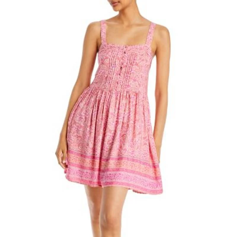 AQUA Ladies Pink & Orange Paisley Print Button Down Sleeveless Mini Dress Classic Solid Mini Dress AQUA Ladies Pink & Orange Paisley Print Button Down Sleeveless Mini Dress Classic Solid Mini Dress