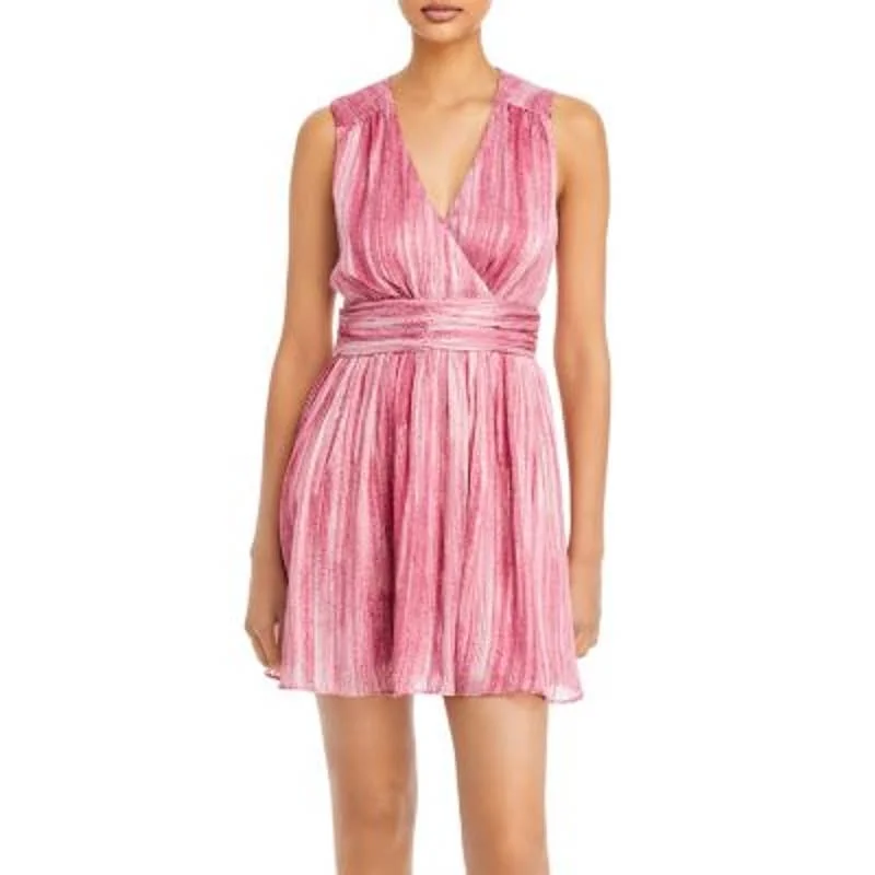 AQUA Ladies Sleeveless Pink Lurex Mini Dress Cozy Cowl Neck Mini Dress