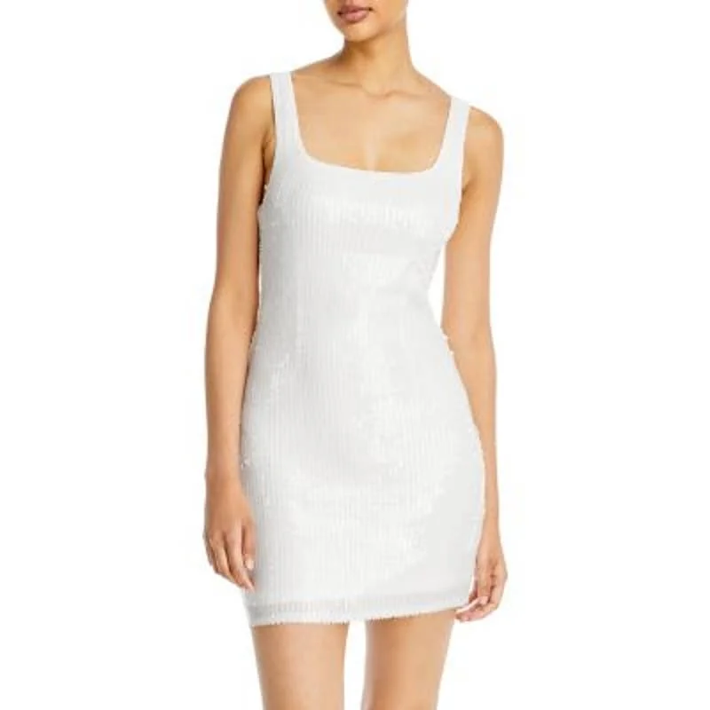 AQUA Ladies Sleeveless White Sequin Bodycon Mini Dress Classic Black Mini Dress