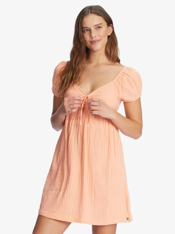 Roxy Women's Dresses Mini Dress Has Puff Sleeves Fashionable Polka Dot Mini Dress