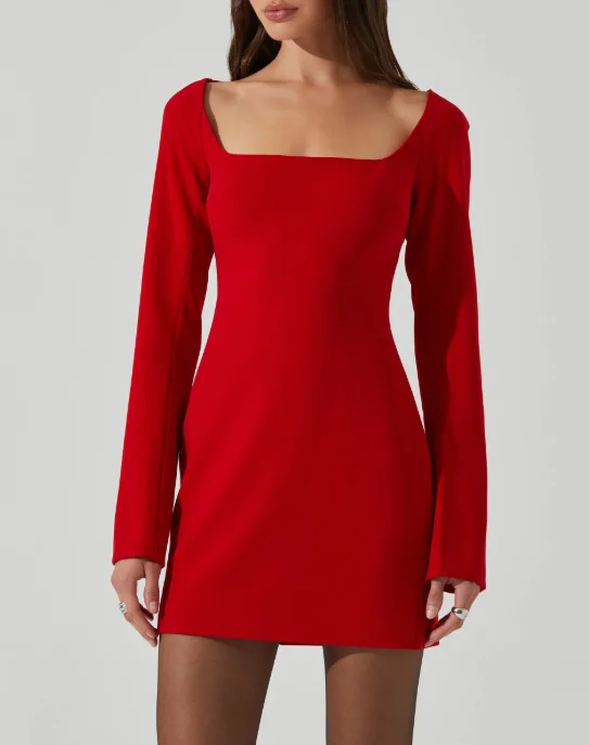 ASTR Calanthe Square Neck Mini Dress - Red Chic Bohemian Mini Dress