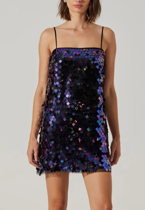 ASTR Porscha Sequin Mini Dress - Purple Multi Elegant Mini Dress with Pleats
