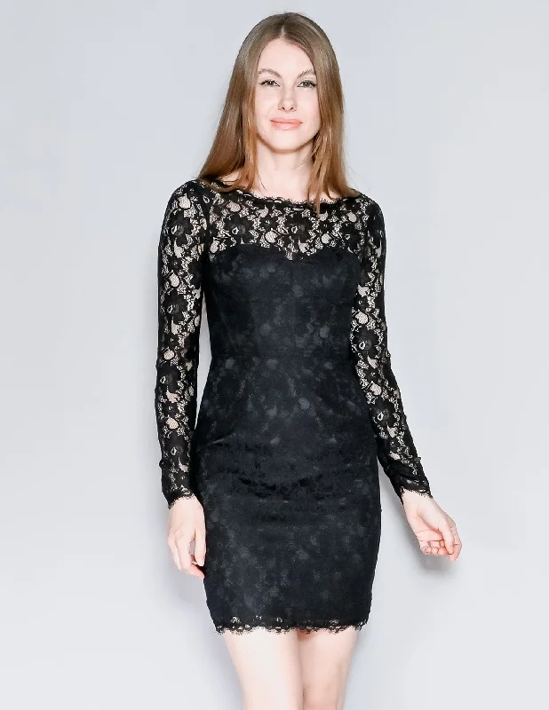BCBGMaxAzria Black Lace Arlena Mini Dress (0) Classic Solid Mini Dress