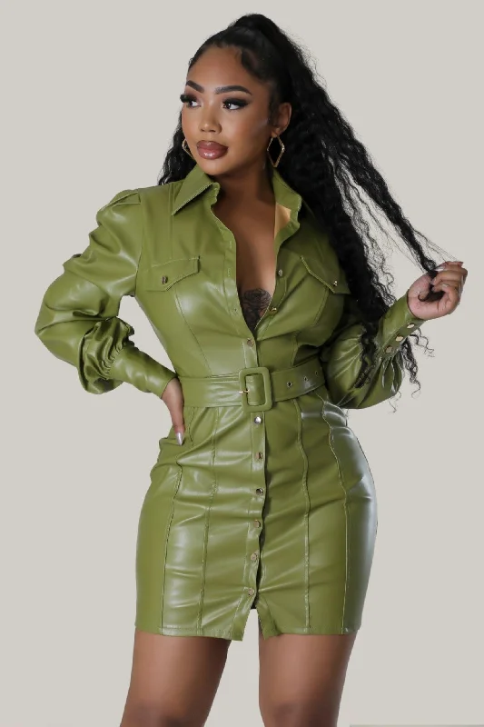 Beatrix Faux Leather Mini Dress Cozy A-Line Mini Dress