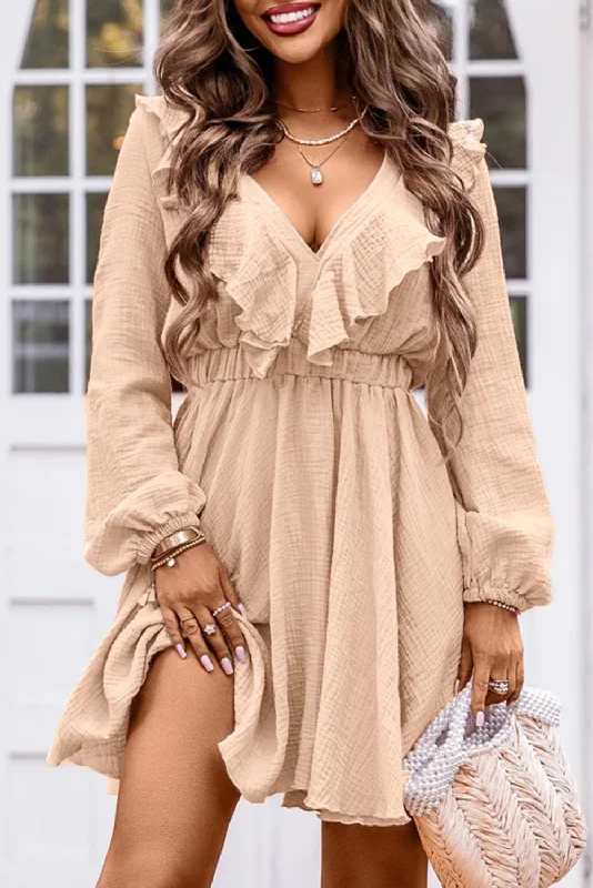 Blue Zone Planet | Khaki Textured Ruffled V Neck High Waist Mini Dress Cozy Ribbed Mini Dress Blue Zone Planet | Khaki Textured Ruffled V Neck High Waist Mini Dress Cozy Ribbed Mini Dress