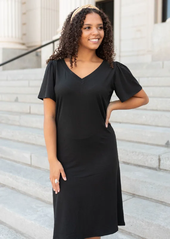 Bonnie Black V-Neck Mini Dress Fashionable Mini Dress with Slits