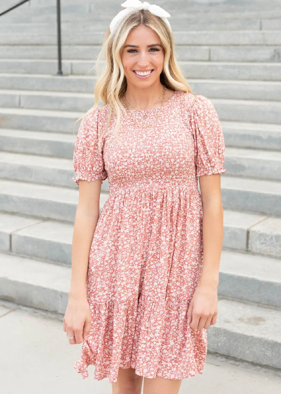 Brielle Coral Floral Mini Dress Chic Bohemian Mini Dress