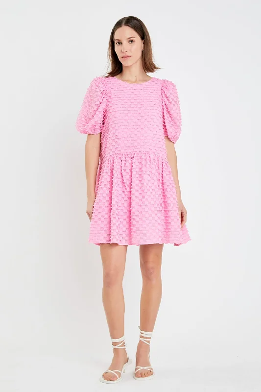 English Factory - Check Baby Doll Mini Dress Elegant Lace-Up Mini Dress
