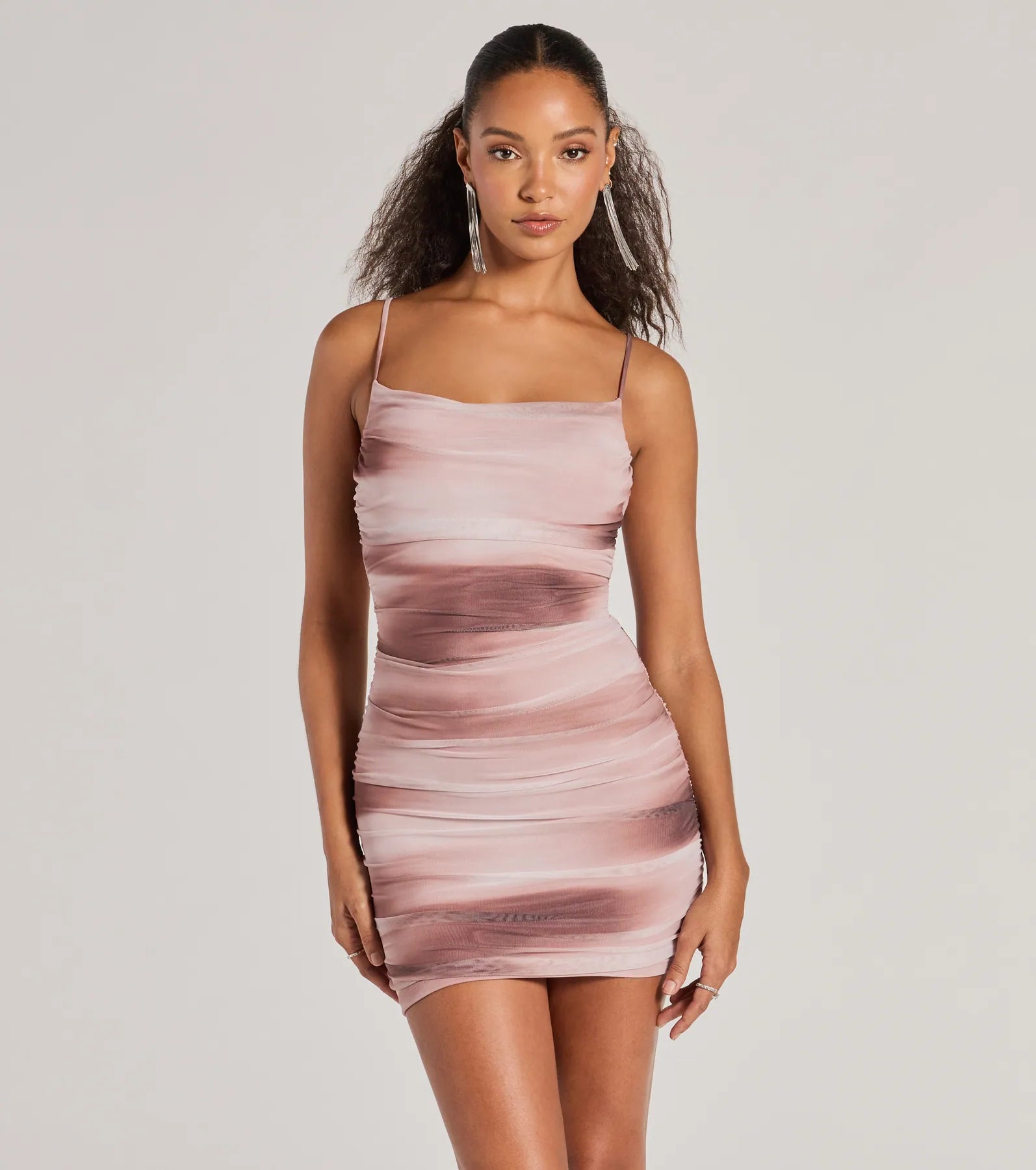 Chic Trends Lace-Up Abstract Mini Dress Trendy Mesh Mini Dress