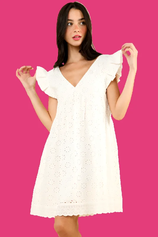 Cindy White Eyelet Mini Dress Comfortable Boho Mini Dress