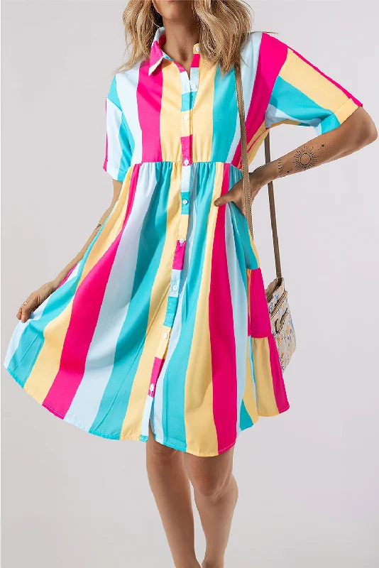 Color Block Half Sleeve Mini Dress Comfortable One-Shoulder Mini Dress