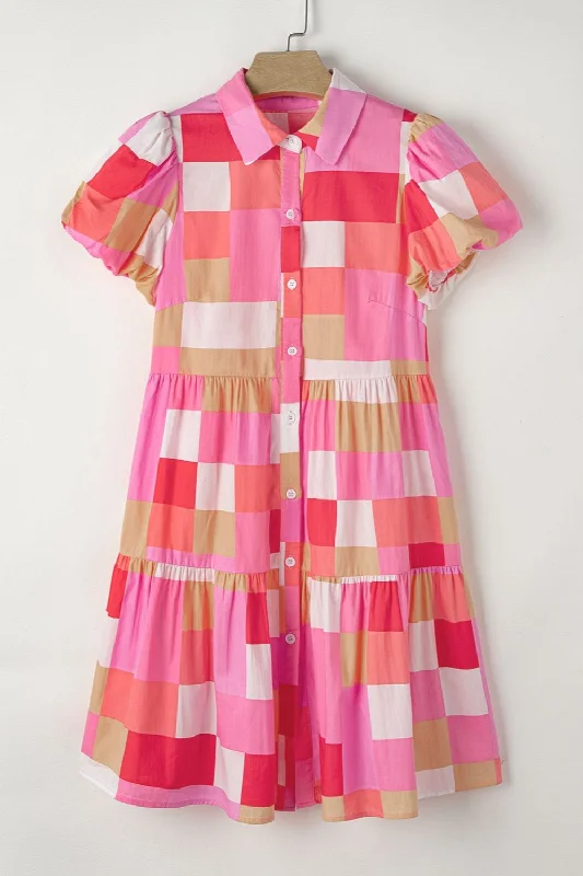 Color Block Pink  Mini Dress Trendy Denim Mini Dress