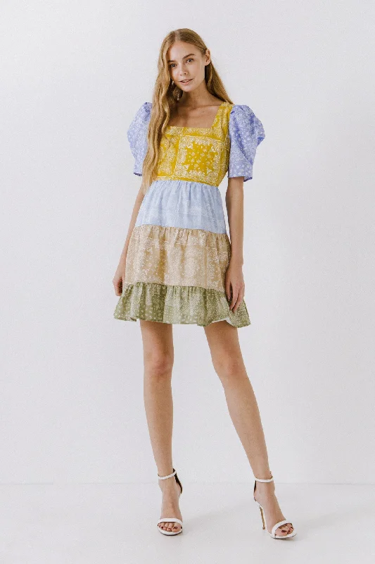 English Factory - Colorblock Paisley Mini Dress Cozy Ribbed Mini Dress