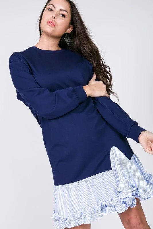 Contrast Ruffled Hem Mini Dress Fashionable Polka Dot Mini Dress