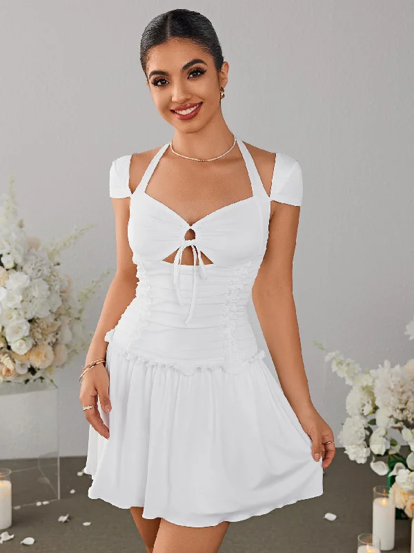 Cut Out Halter Ruched Mini Dress Comfortable Boho Mini Dress