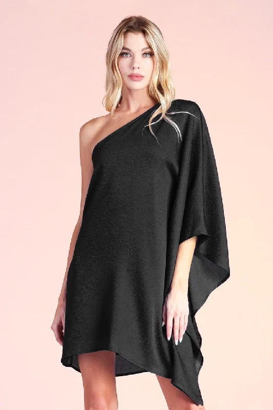 Tyche Women's Dresses One Sleeve Draped Mini Dress Stylish Floral Print Mini Dress