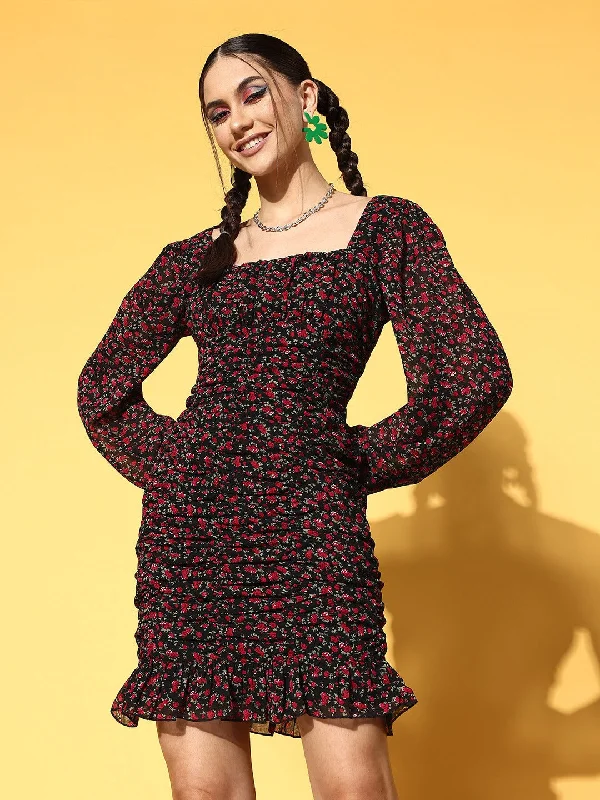 Berrylush Women Black & Red Ditsy Floral Printed Square Neck Georgette Ruched Bodycon Mini Dress Trendy Tie-Dye Mini Dress Berrylush Women Black & Red Ditsy Floral Printed Square Neck Georgette Ruched Bodycon Mini Dress Trendy Tie-Dye Mini Dress