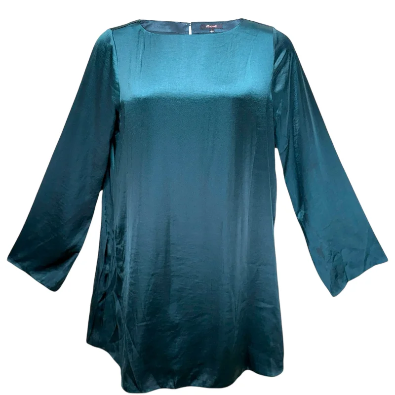 Satin Shift Bell Sleeve Mini Dress By Madewell In Smoky Spruce, Size: L Trendy A-Line Mini Dress Satin Shift Bell Sleeve Mini Dress By Madewell In Smoky Spruce, Size: L Trendy A-Line Mini Dress