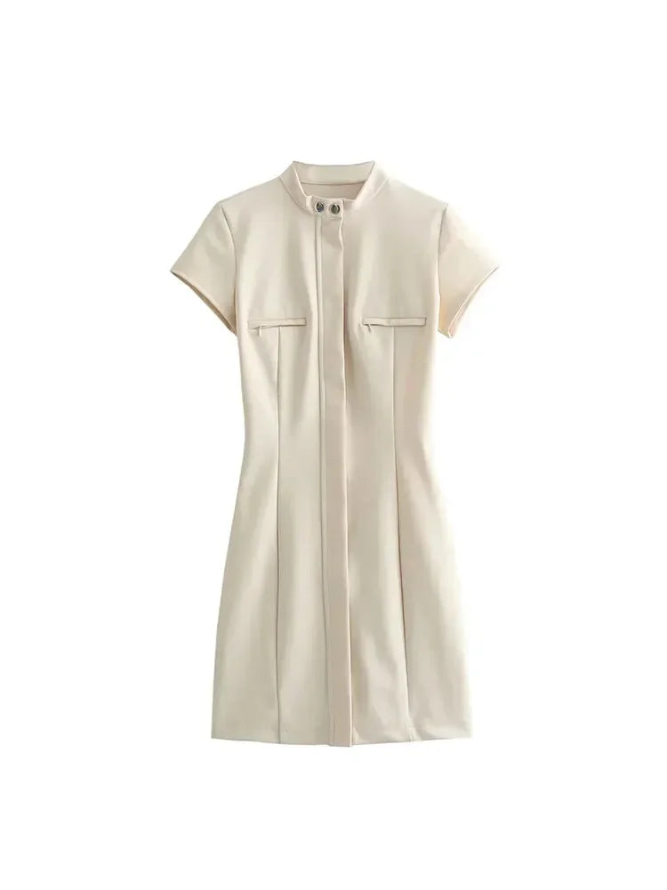 Elegant Zipper Hollow Out Mini Dress Casual High-Waist Mini Dress