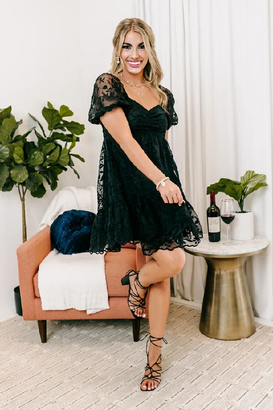 Endearing Romance Embroidered Mini Dress In Black Stylish Ribbed Mini Dress