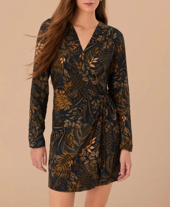 Farm Rio Teal Dotted Forest Wrap Mini Dress Fashionable Mini Dress with Slits