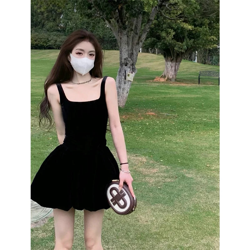 Fashion Party  Black Mini Dress Cozy Knitted Mini Dress
