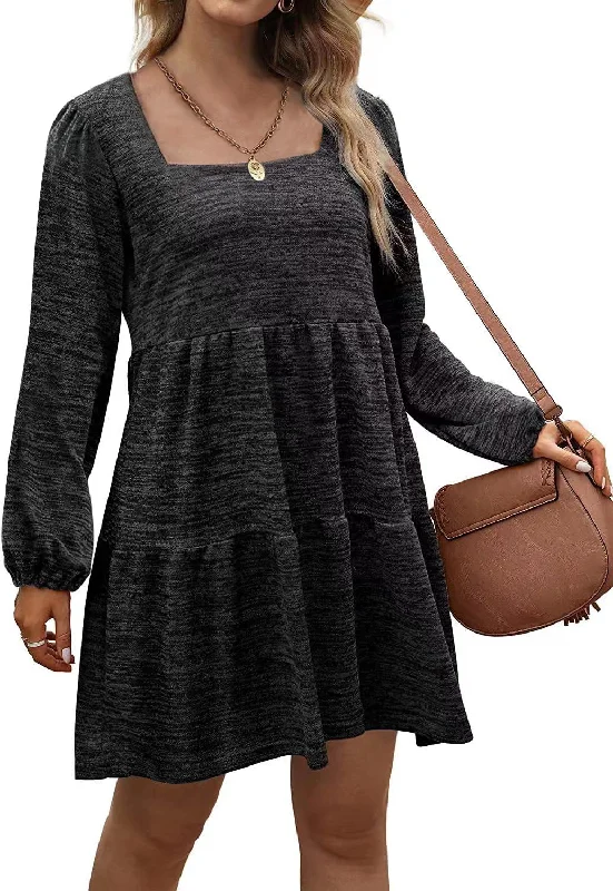 Fashion Square Neckline Fall Mini Dresses Cozy T-Shirt Mini Dress