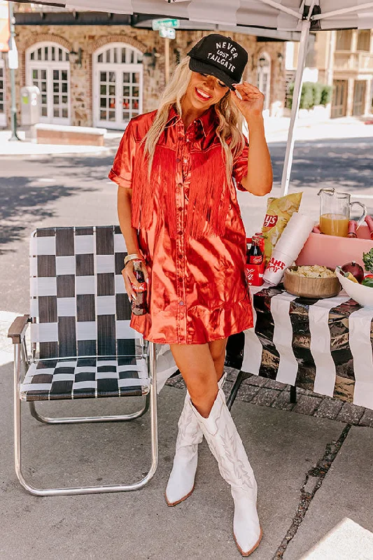 First And Fabulous Metallic Mini Dress in Red Fashionable Mini Dress with Frills