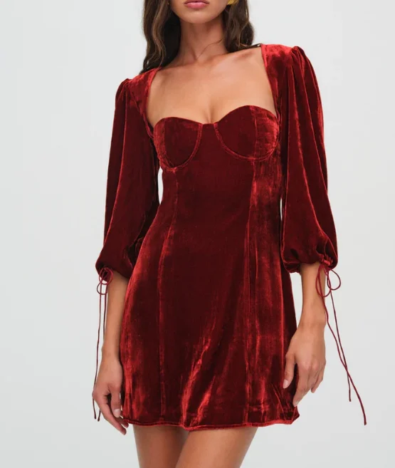 For Love & Lemons Nadine Velvet Mini Dress Elegant Mini Dress with Pleats