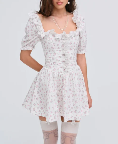 For Love & Lemons Noam Mini Dress - White Comfortable Smocked Mini Dress