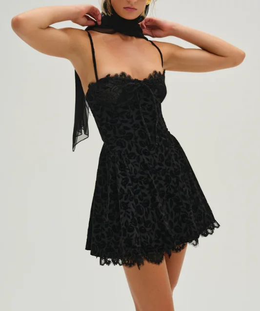 For Love & Lemons Shae Mini Dress - Black Chic Tropical Mini Dress