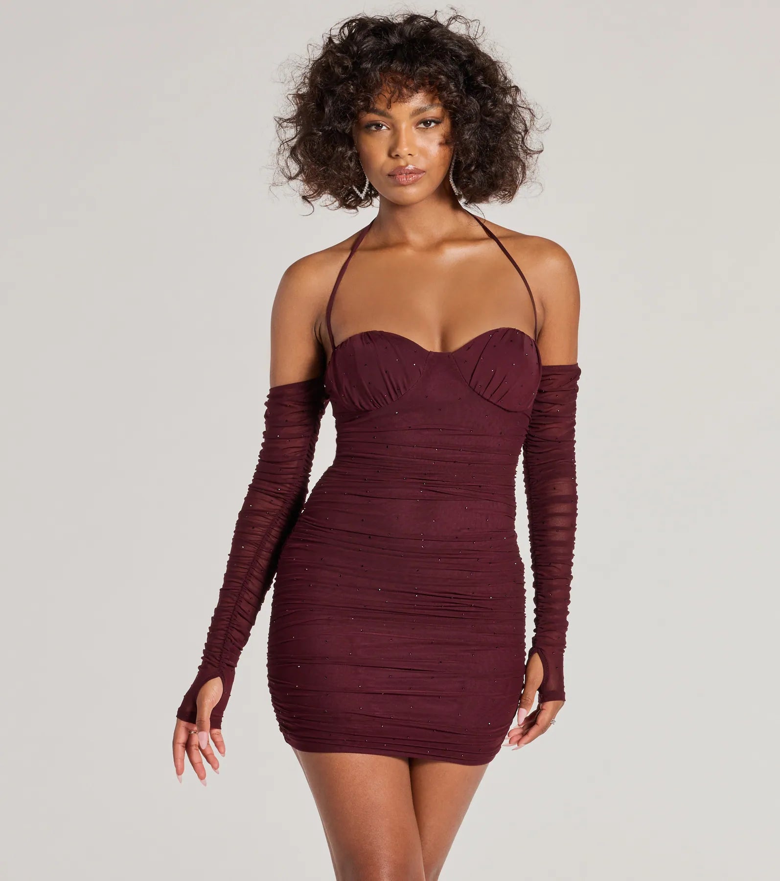 Glam Instinct Cold Shoulder Rhinestone Mini Dress Chic Sleeveless Mini Dress