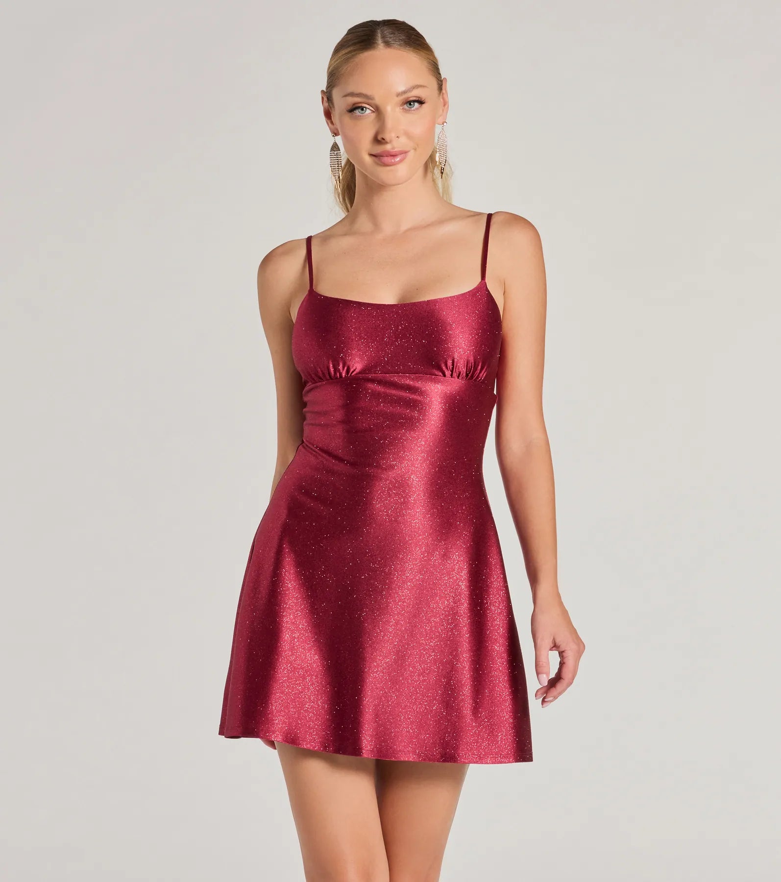 Glistening Beauty Glitter Satin Mini Dress Trendy Crossover Mini Dress