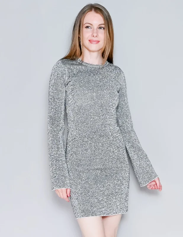 GOOD AMERICAN Bell-Sleeve Silver Metallic Sparkle Mini Dress (0) Classic Solid Mini Dress GOOD AMERICAN Bell-Sleeve Silver Metallic Sparkle Mini Dress (0) Classic Solid Mini Dress
