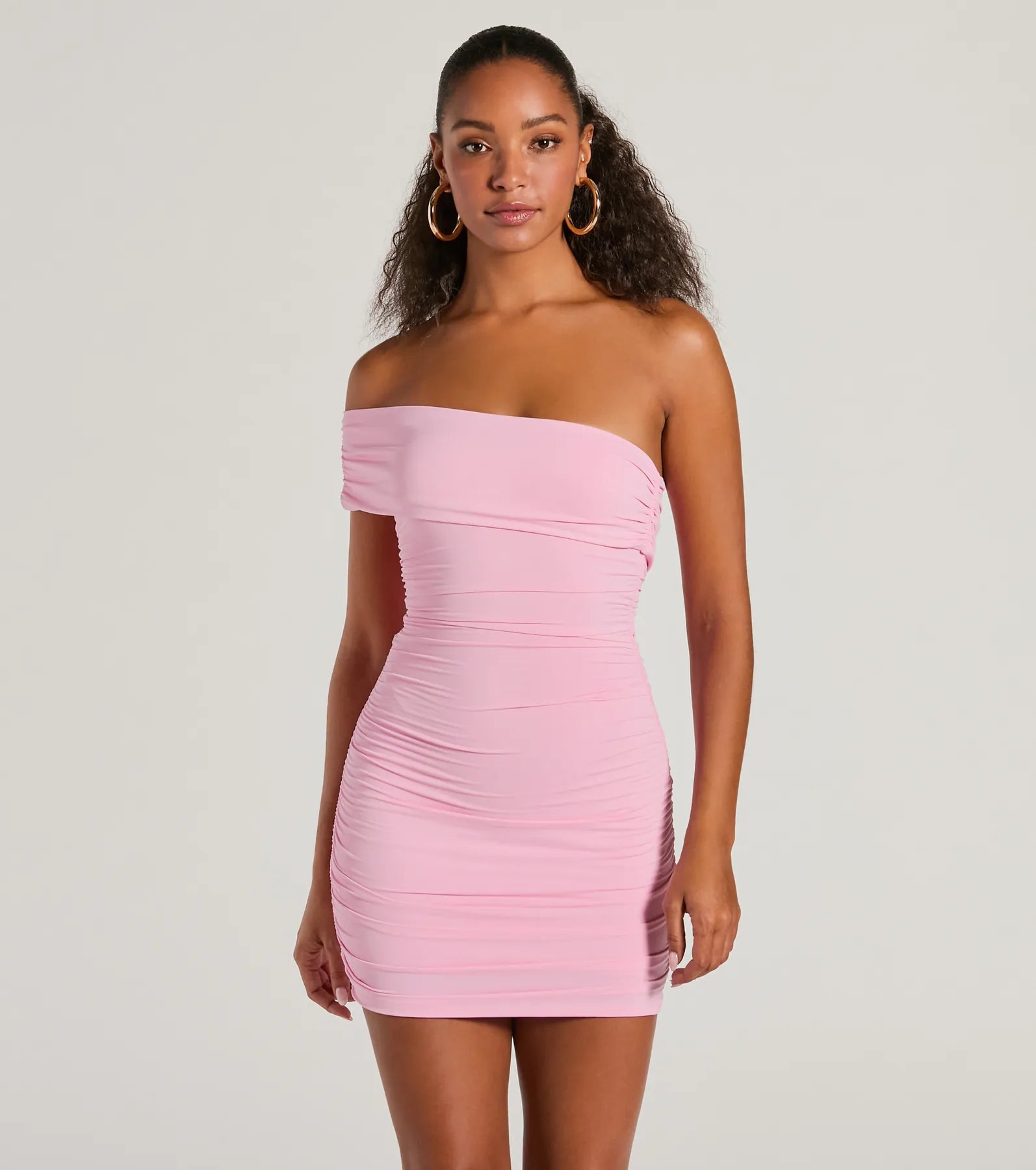 Gorgeous One Shoulder Bodycon Mini Dress Fashionable Polka Dot Mini Dress