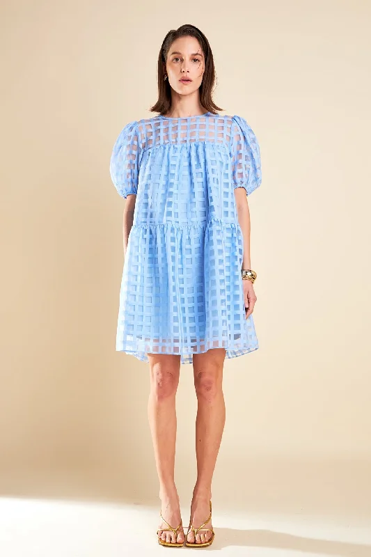 English Factory - Gridded Organza Mini Dress Stylish Summer Mini Dress