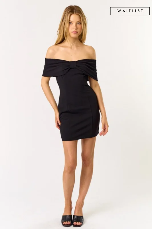 Waitlist 12/8 ♥ Harper Off The Shoulder Bow Mini Dress Black Comfortable Bodycon Mini Dress Waitlist 12/8 ♥ Harper Off The Shoulder Bow Mini Dress Black Comfortable Bodycon Mini Dress
