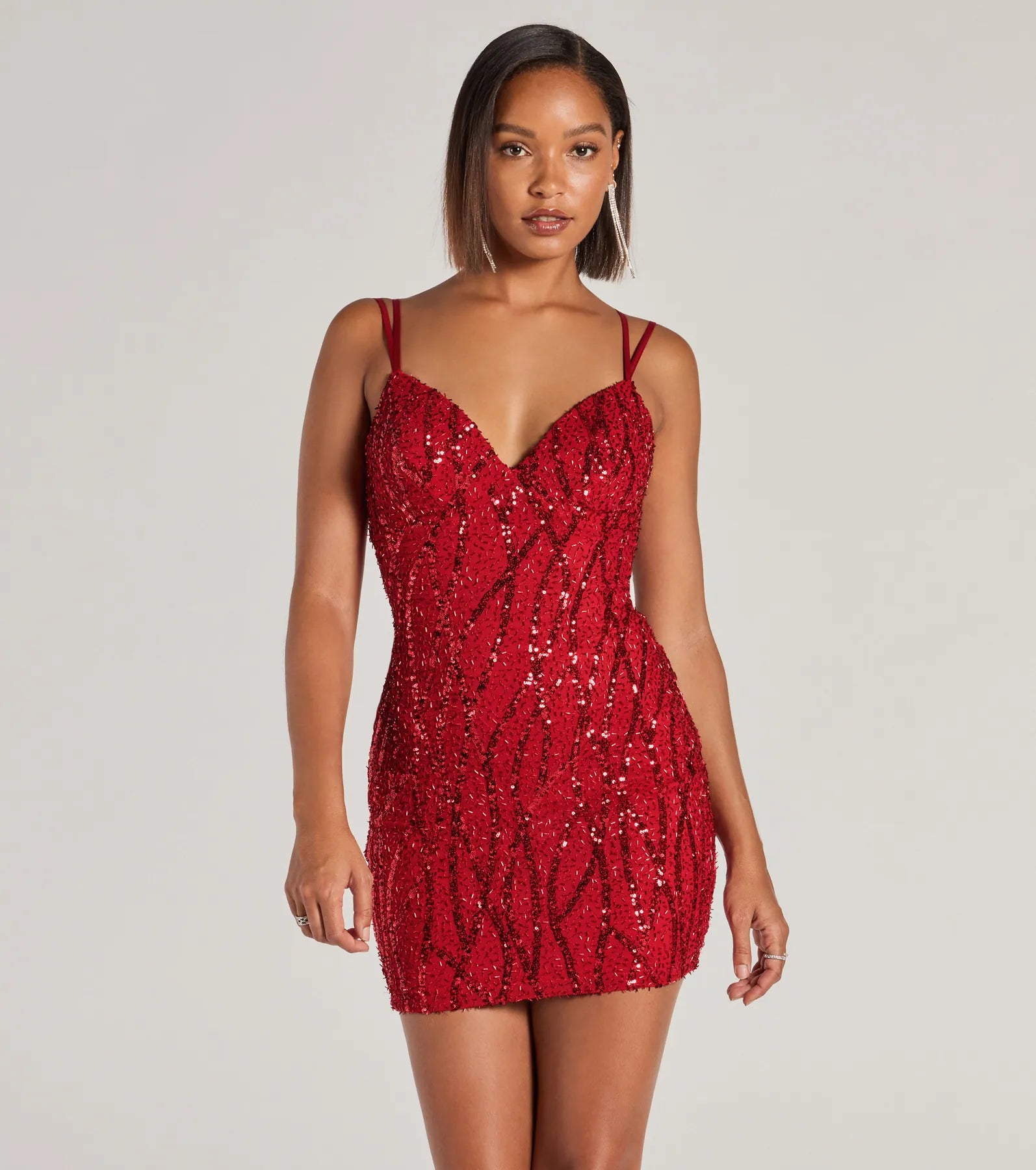 Hartley Lace-Up Sequin Mesh Bodycon Mini Dress Fashionable Party Mini Dress