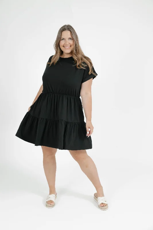 Jackie Mini Dress in Midnight Black Stylish Plaid Mini Dress