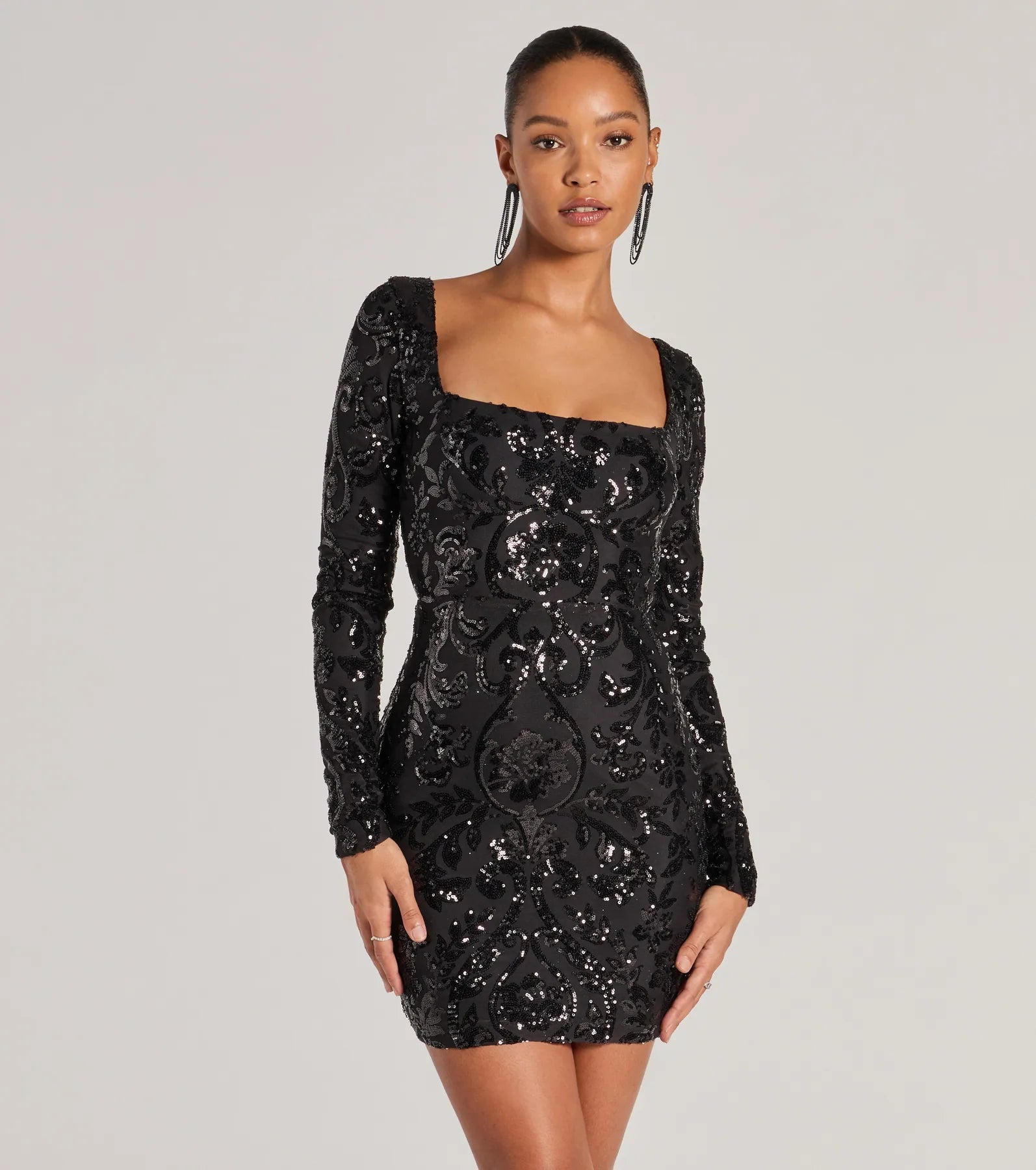 Janine Lace-Up Long Sleeve Bodycon Sequin Mini Dress Cozy Long Sleeve Mini Dress