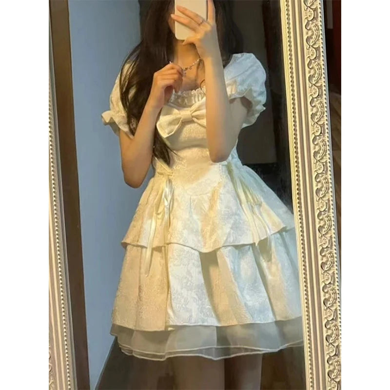 Kawaii Bow Mini Dress Women Chic Bohemian Mini Dress