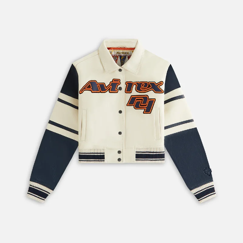 Kith Women & AVIREX for the New York Knicks Icon Jacket - Sandrift Zippered Front Buttoned Front Snap Front Kith Women & AVIREX for the New York Knicks Icon Jacket - Sandrift Zippered Front Buttoned Front Snap Front