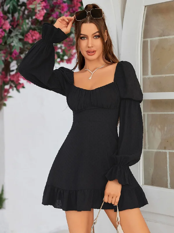 Lantern Sleeve Ruched Mini Dress Elegant Off-Shoulder Dress Mini