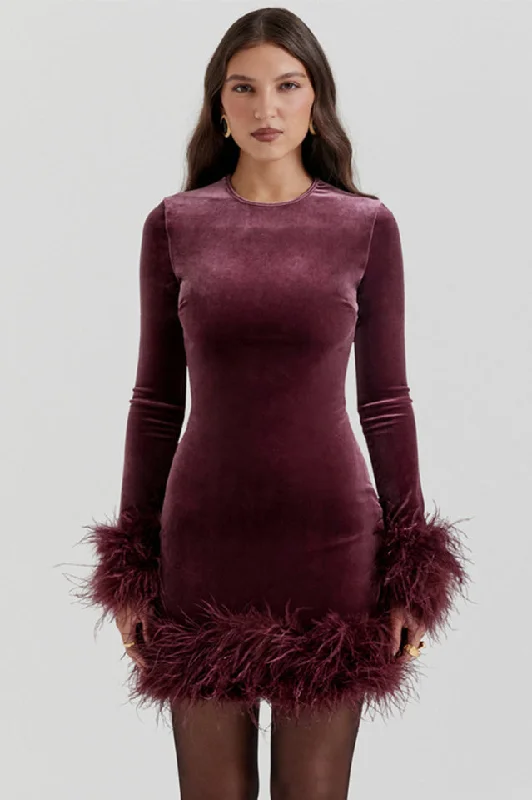 Lavinia Mulberry Velvet Mini Dress Comfortable Boho Mini Dress